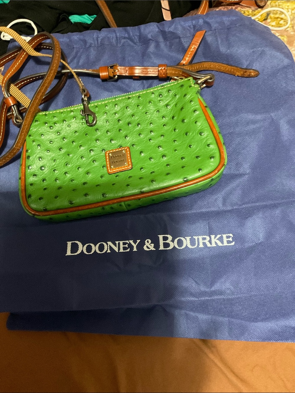 Dooney & Bourke Green Ostrich-Embossed Crossbody Bag- EUC - Picture 11 of 15